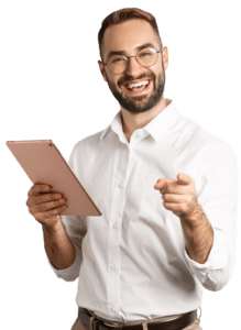 A happy guy invite you for personalization demo