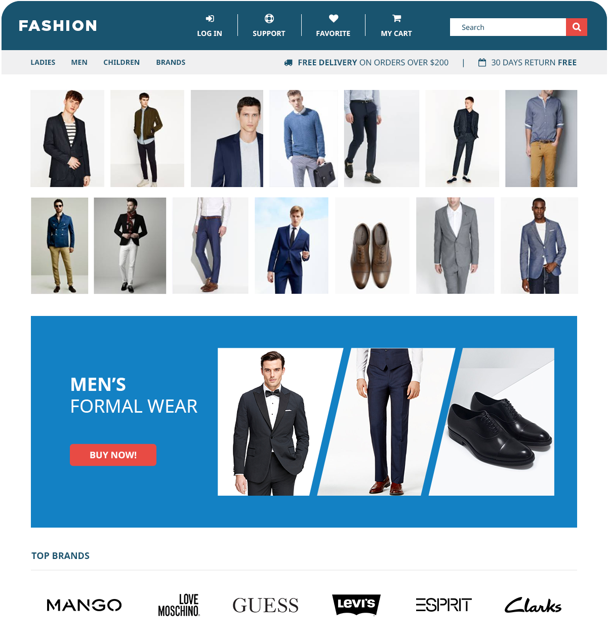 Personalized apparel homepage focused on men’s formal wear