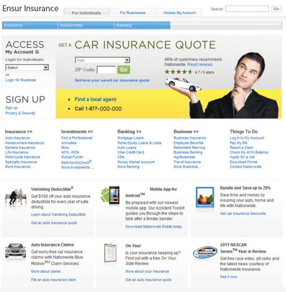 Generic insurance homepage