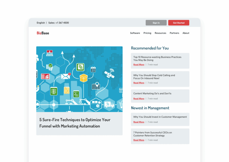 Blog page personalized for management persona