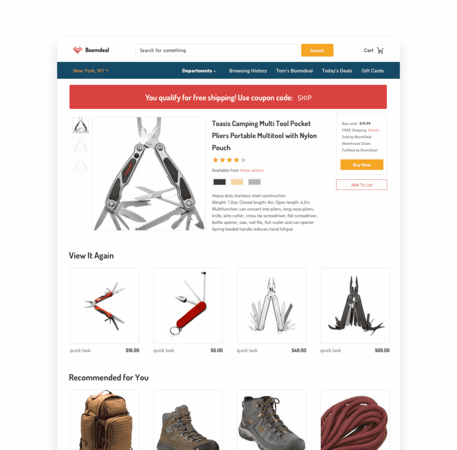 Product listing page recommendations for John persona