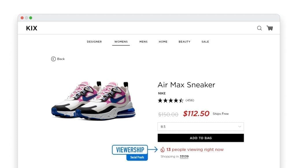 Social proof & urgent messaging for ecommerce example