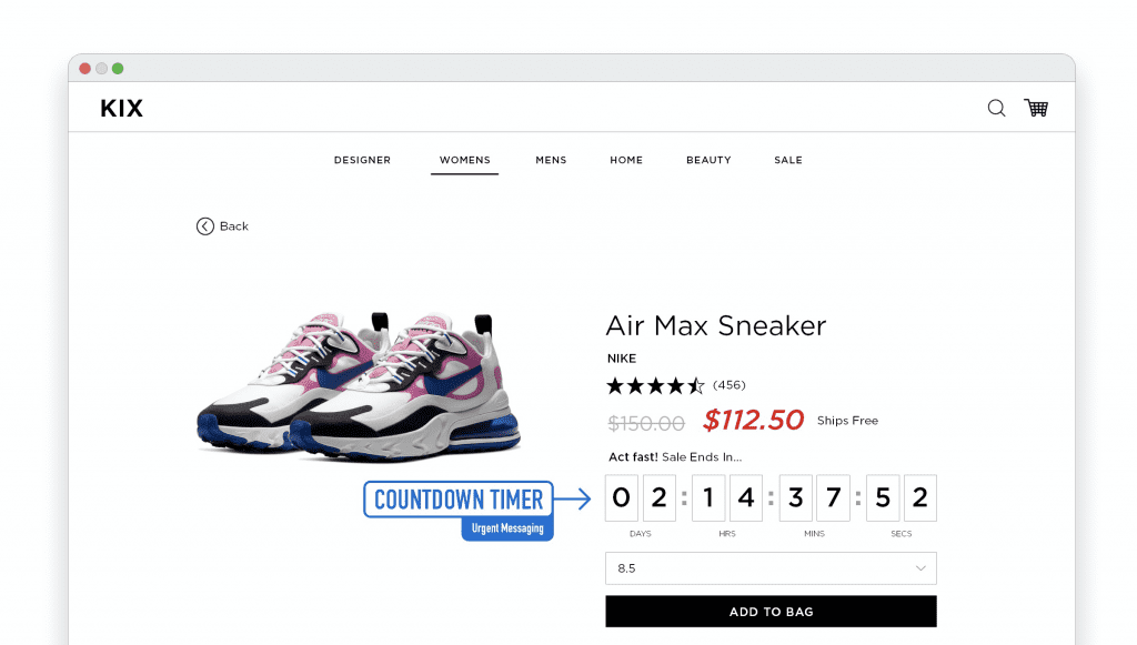 PDP with 'Sale ends in…' countdown timer overlay