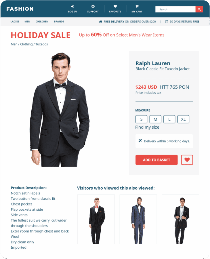 Fashion site product page showing cross-sale recommendations