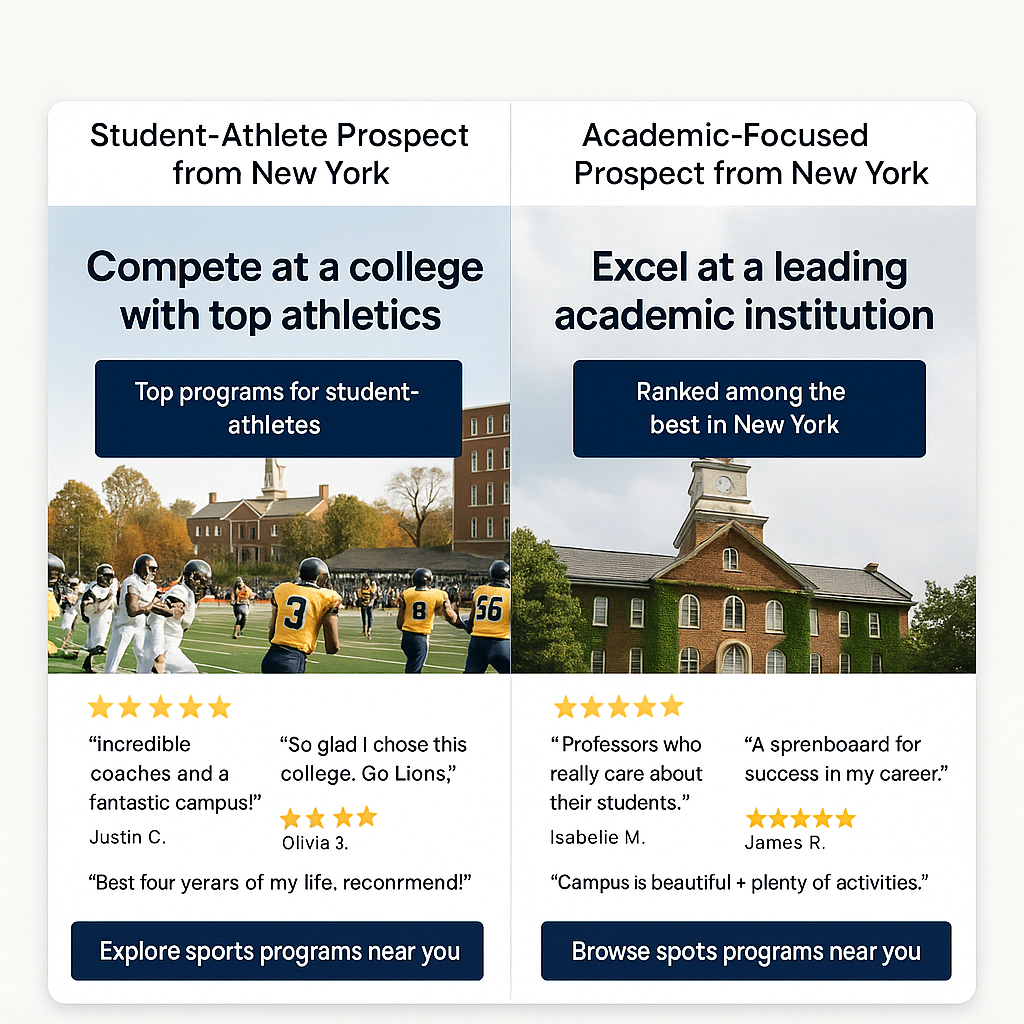 Education landing page personalized for sports-focused student vs. STEM-focused parent