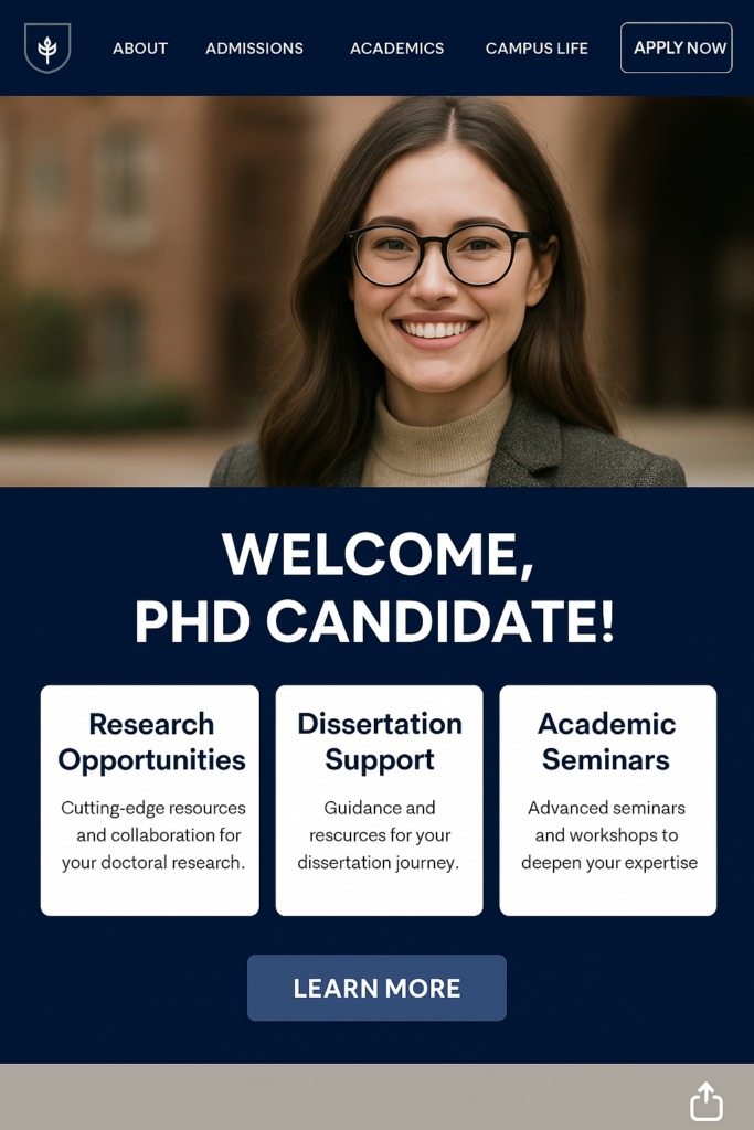 University homepage personalized for PhD candidates