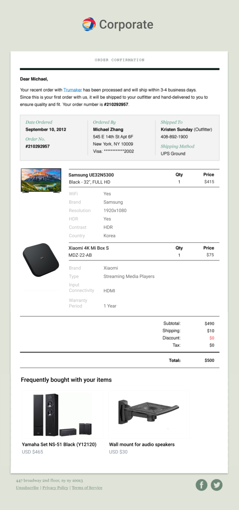 Transactional order confirmation with cross-sale block