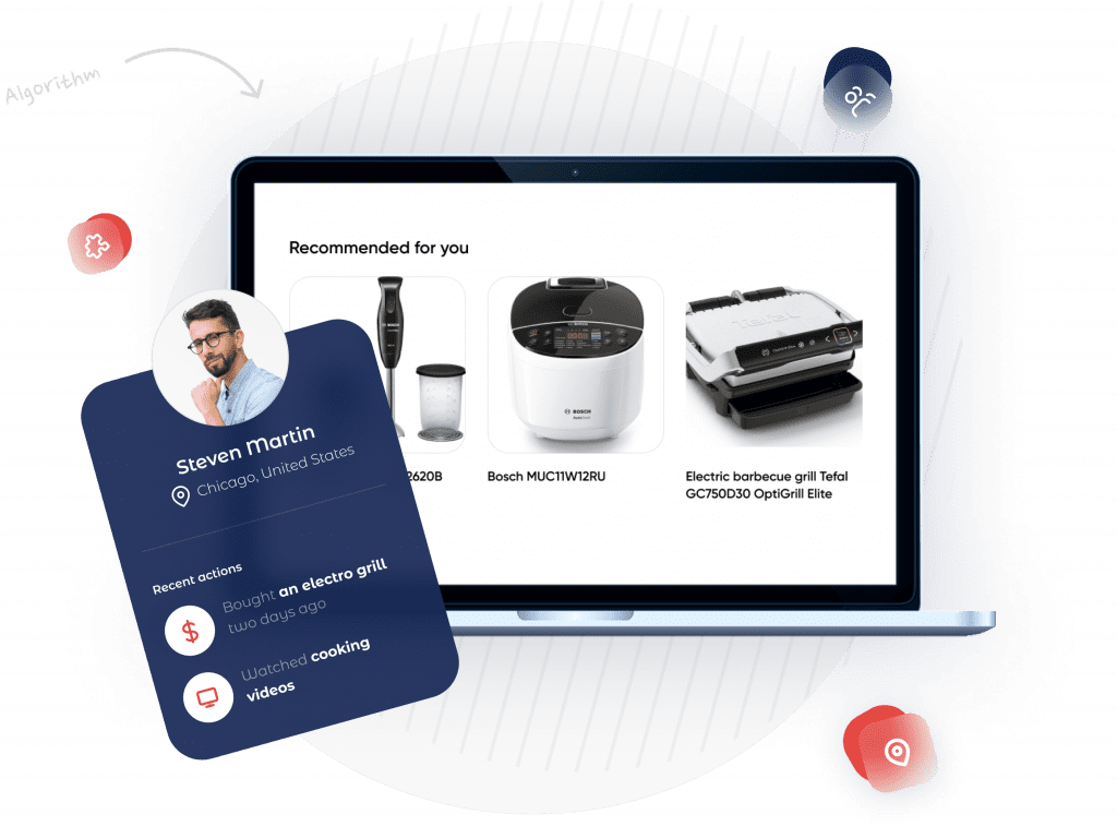 Example of the personalization engine's recommending kitchen appliances to a visitor who was flagged as showing interest in purchasing kitchen appliances