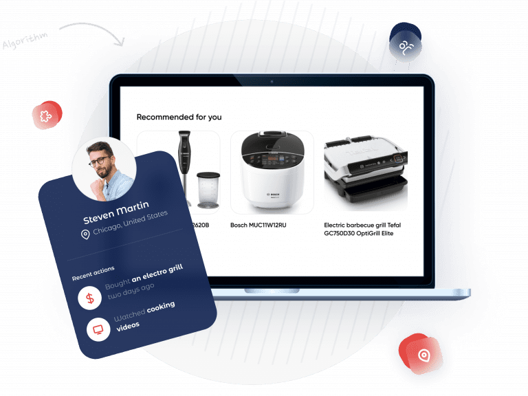 Example of the personalization engine's recommending kitchen appliances to a visitor who was flagged as showing interest in purchasing kitchen appliances