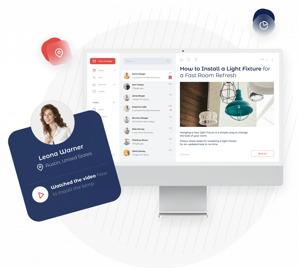 Provide an example of email content recommendations, including a personalized email preview with a guide on lamp installation for an individual who expressed interest in installing a lamp.