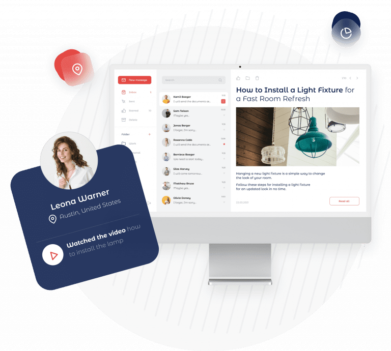 Provide an example of email content recommendations, including a personalized email preview with a guide on lamp installation for an individual who expressed interest in installing a lamp.