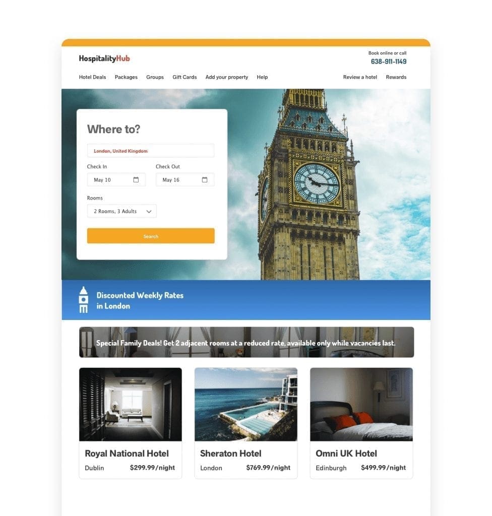 Hospitality website targeting example