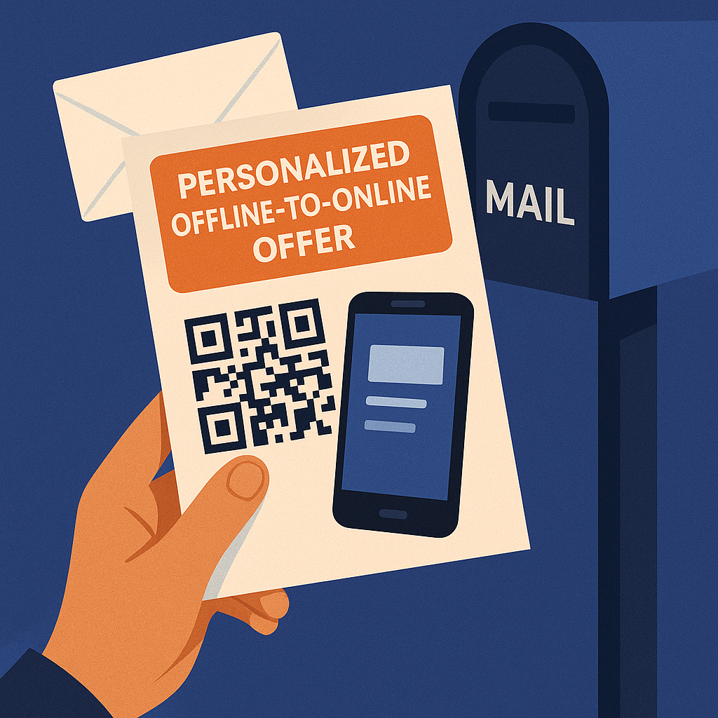 QR code in mail seamlessly transitioning into a personalized digital landing page