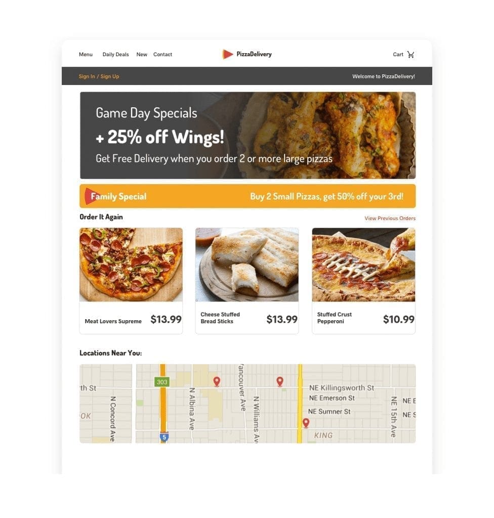 Restaurant website personalization example