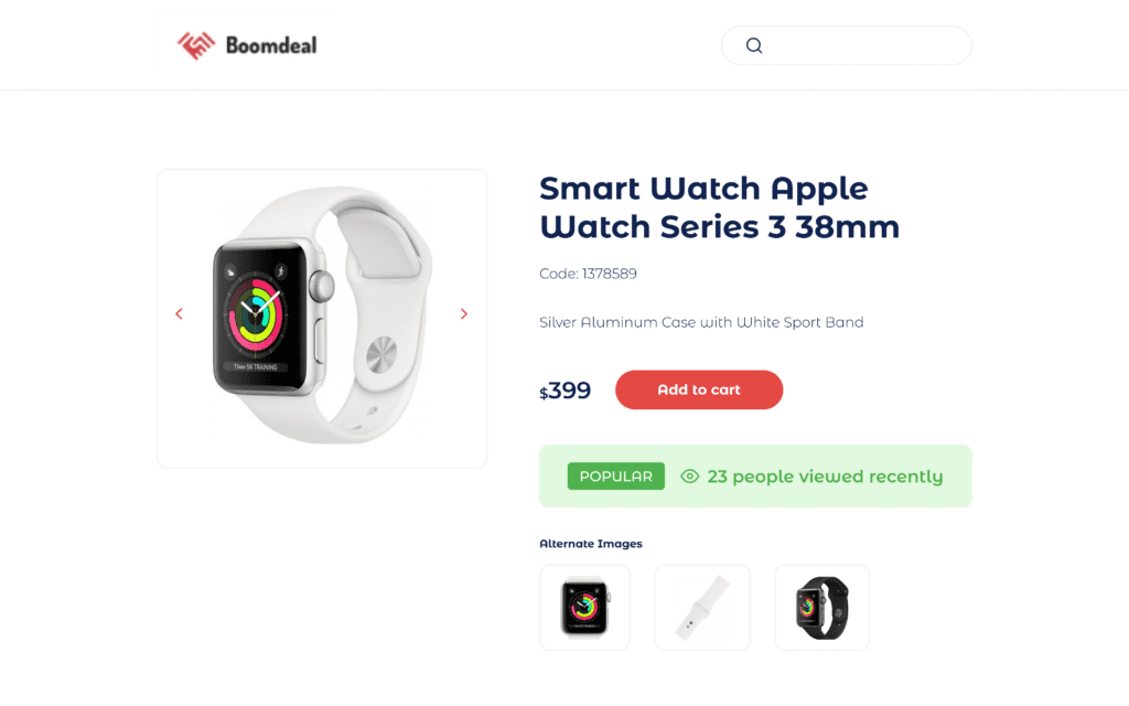 Product card with 'Popular – 23 people viewed recently' badge