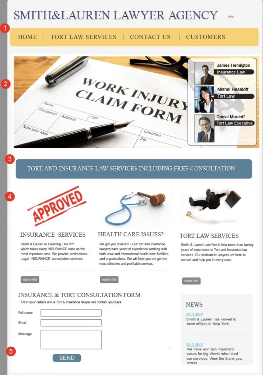 Personalized law firm landing page focused on Tort Law
