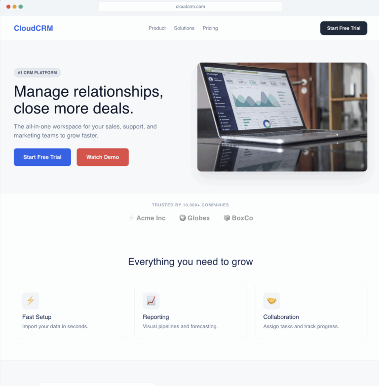 Ejemplo de personalización de la página de inicio de un CRM SaaS con contenido adaptado al sector