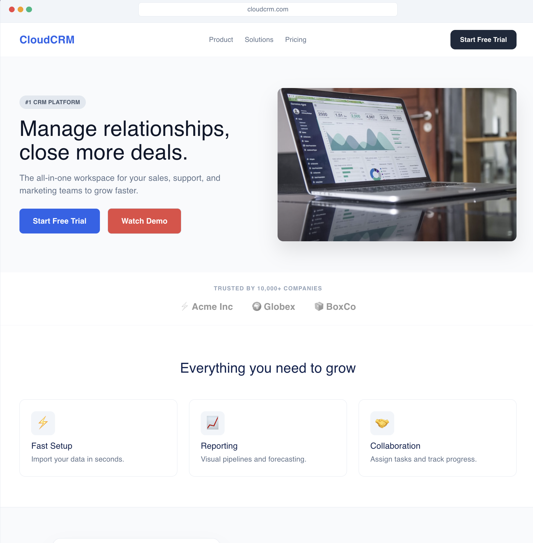 SaaS CRM website homepage personalization example