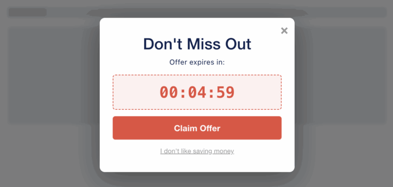Exit intent popup personalization example for conversion recovery