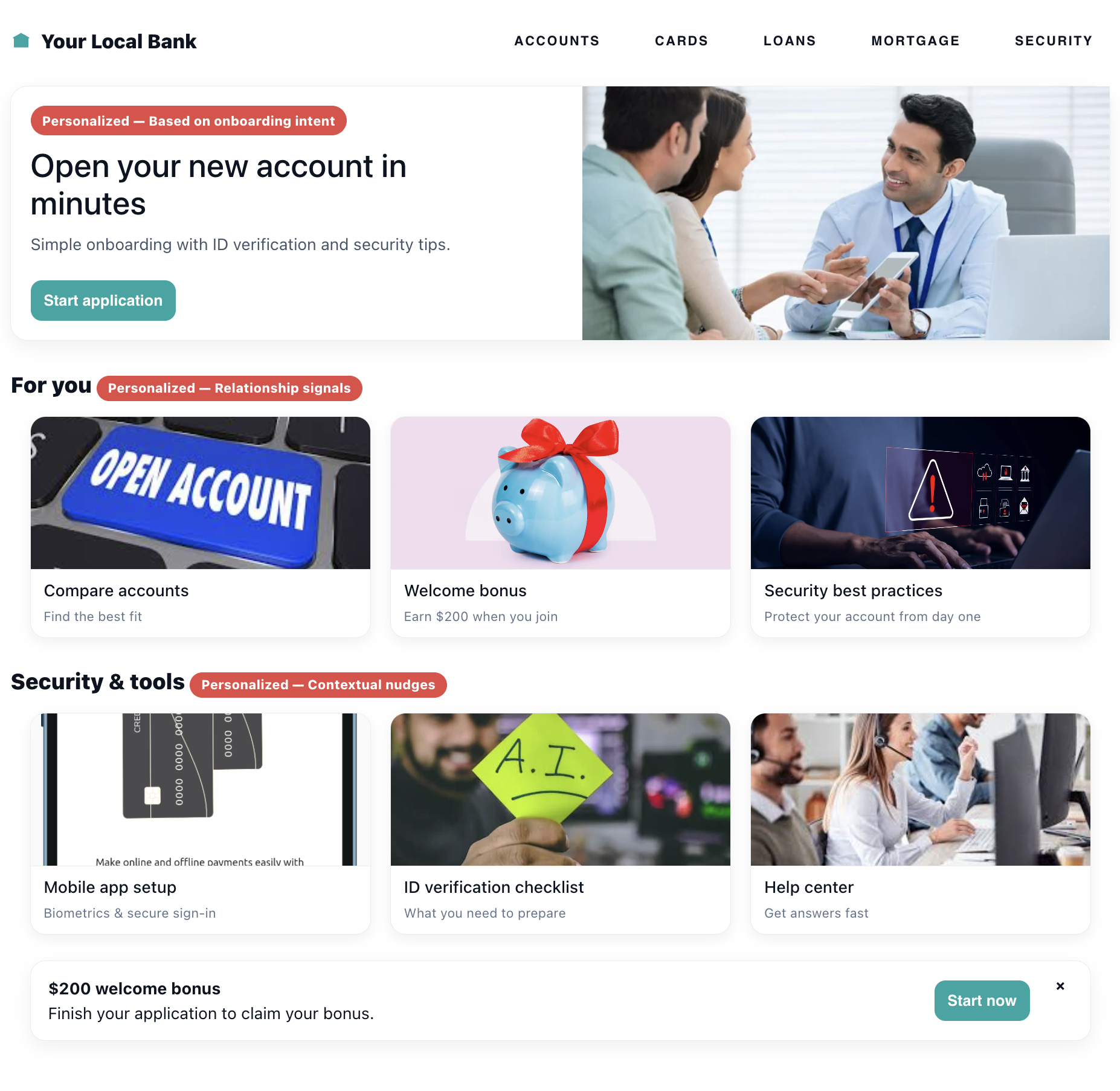 Banking website CRM targeting example