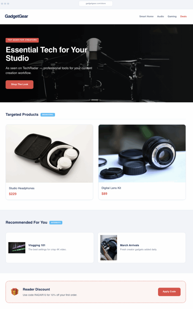 Ejemplo completo de personalización de ecommerce con experiencias adaptadas en la página de inicio y la cuadrícula de productos