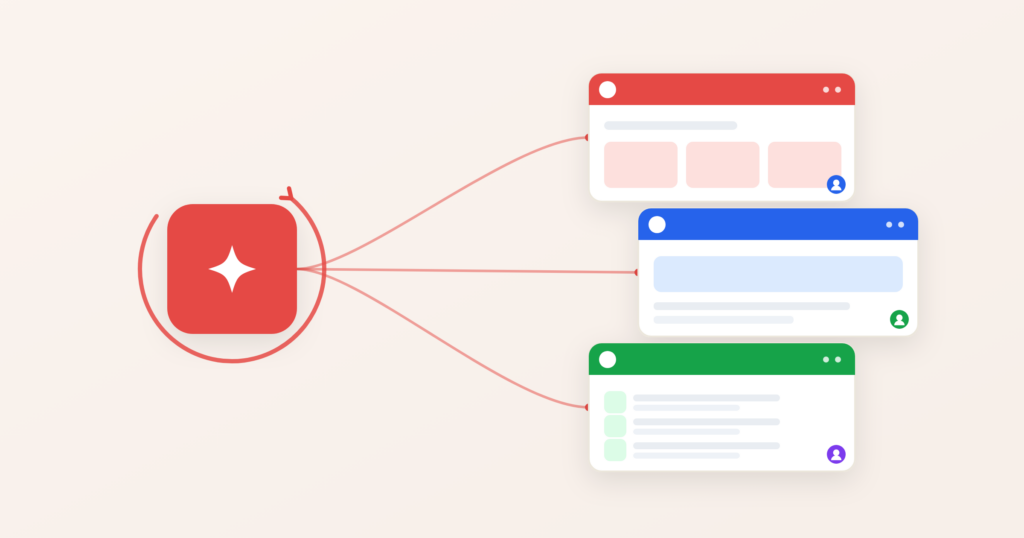 One autonomous personalization engine, shown with a continuous loop, delivering a distinct tailored experience to each of three different visitors