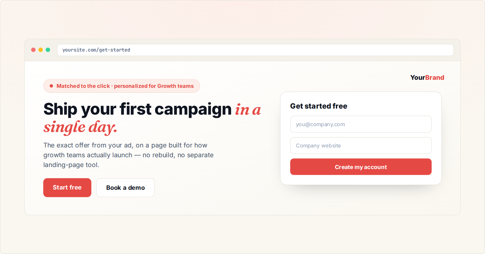 bestperforminglandingpagepersonalized Personyze صفحة هبوط تطابق النقرة ومخصّصة للزائر — الملاءمة هي ما يميّز الصفحات الأعلى أداءً عن الصفحات العادية.
