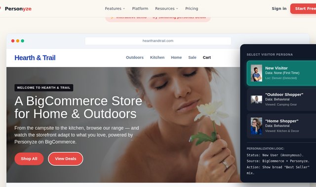 Tienda BigCommerce que adapta recomendaciones de productos y banners a cada comprador