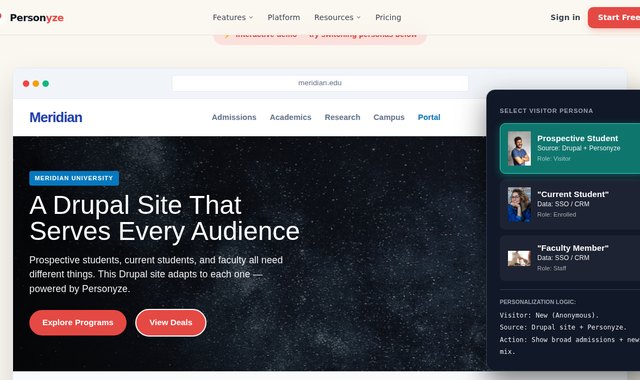 Sitio Drupal que ofrece contenido por rol a futuros estudiantes, estudiantes actuales y profesorado