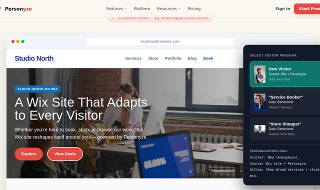 Sitio en Wix que adapta su cabecera, sus ofertas y su contenido a distintos segmentos de visitantes