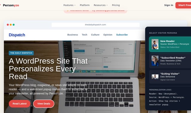 Sitio WordPress que muestra un pop-up segmentado y un alta en newsletter adaptados al tipo de visitante