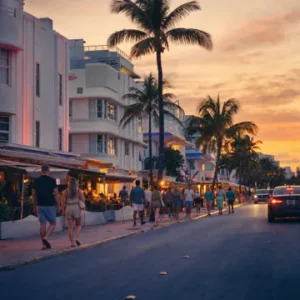 Ocean Drive in Miami Beach zur goldenen Stunde