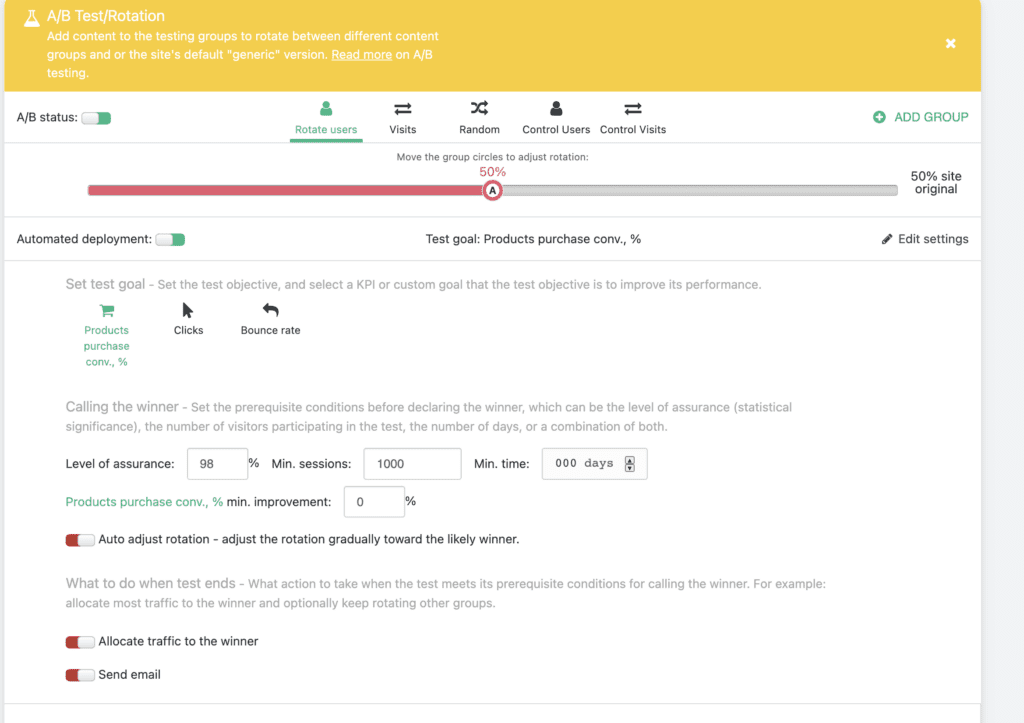 Set it and forget it setting in Personyze UI