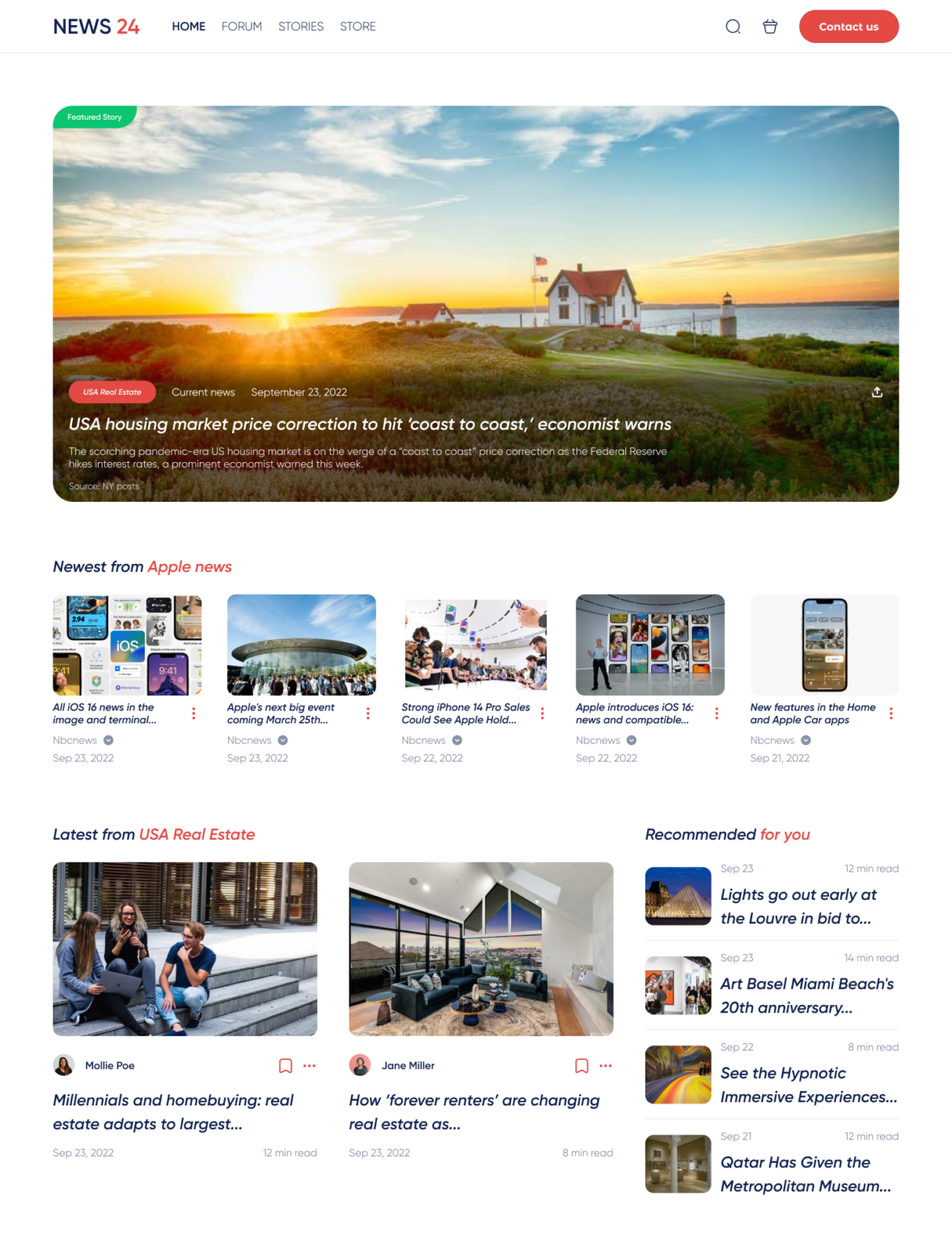 News homepage personalized for Abigail (management persona)