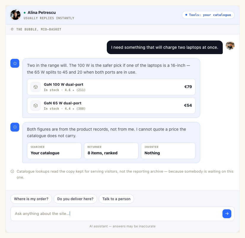 personyzeaichatagentcatalogueanswer Personyze المساعد يجيب من كتالوج منتجات العميل نفسه