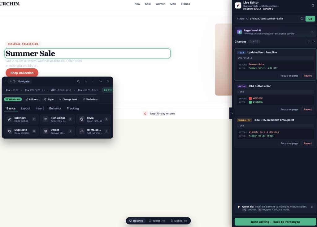 Personyze Live editor