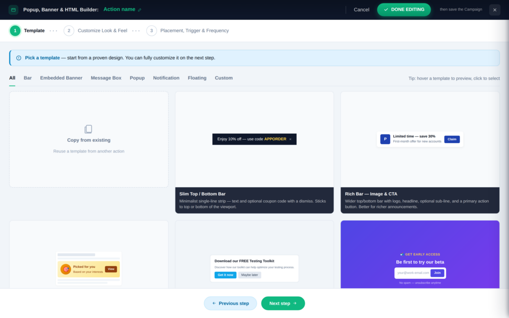 Personyze Popup builder
