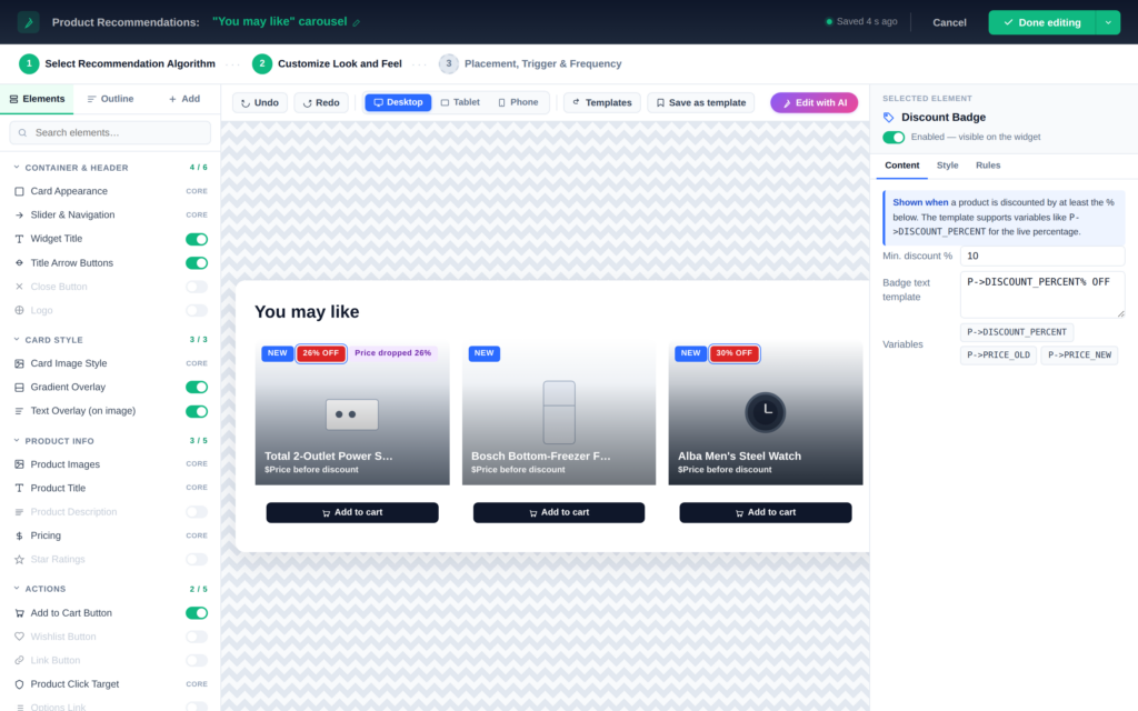 Personyze Recs editor