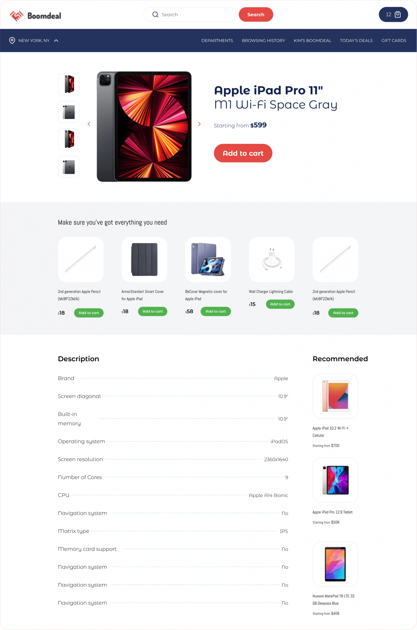 Cross-sale recommendations on an electronics product page