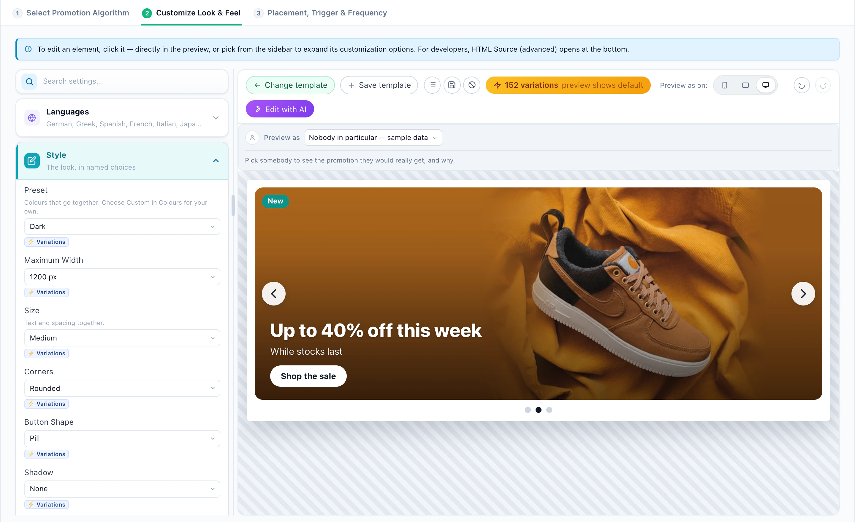 The Banner Slider design in the editor: banners one at a time with arrows and dots