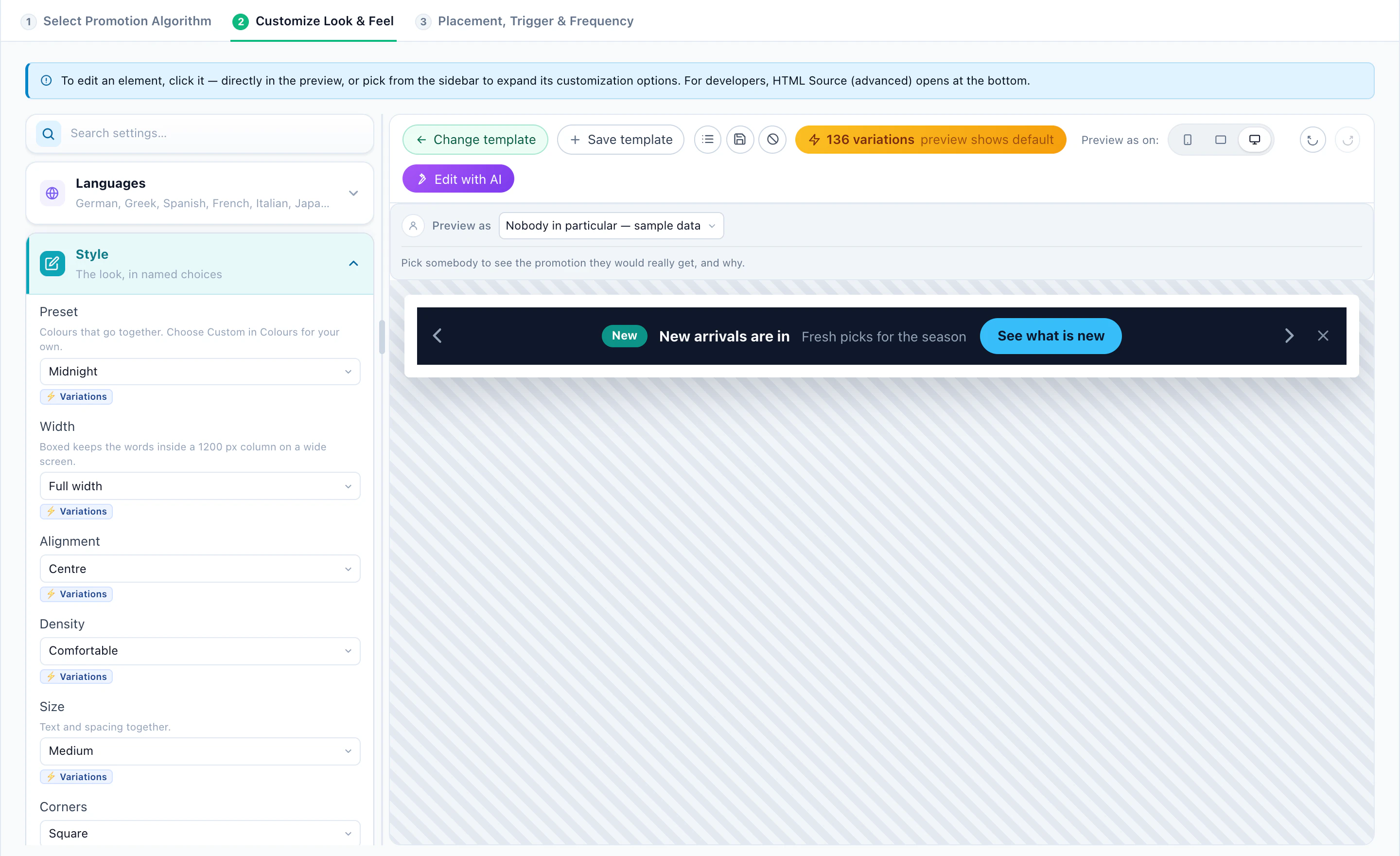 The Rotating Promotion Bar design in the editor