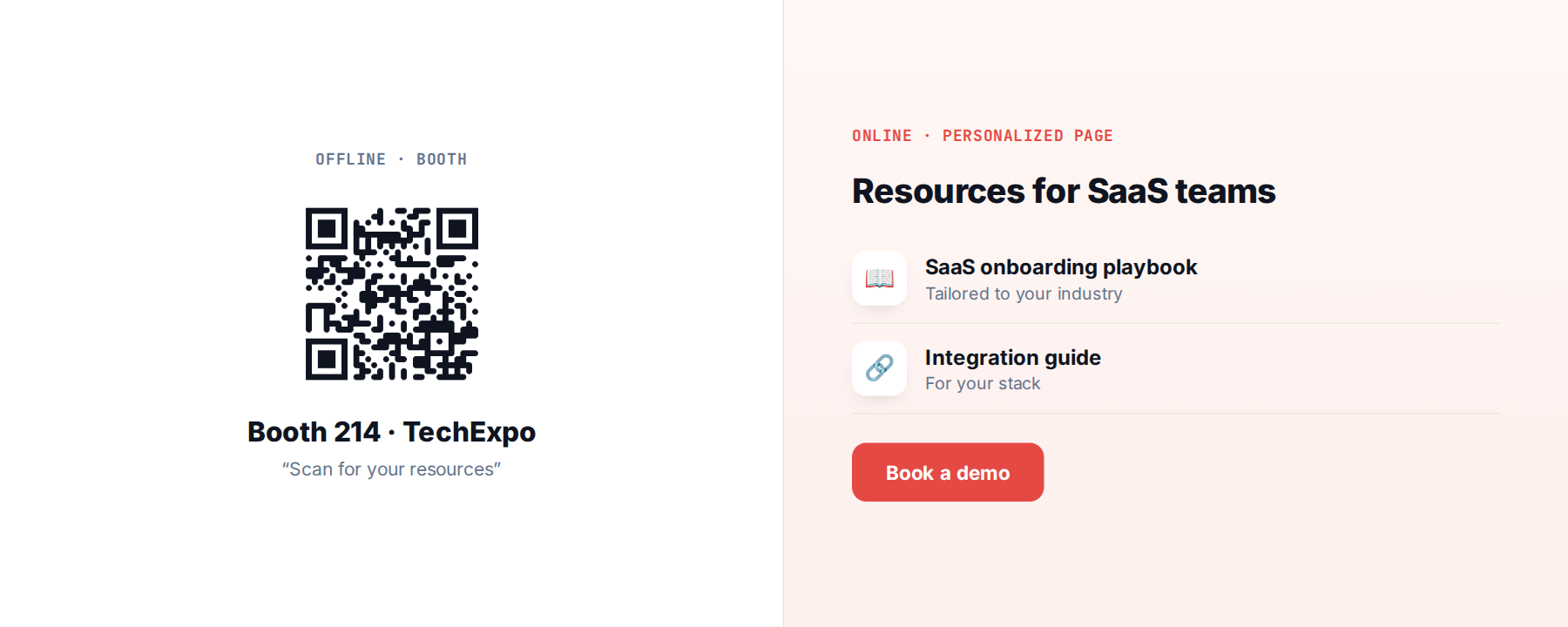 qrpersonalizationb2beventclean Personyze Conference booth QR code opening a personalized B2B resources page