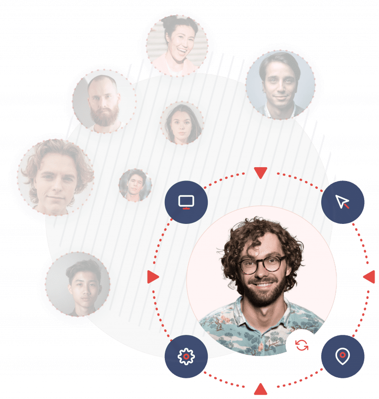 Behavioral Targeting Illustration: A visitor is shown targeted content based on their characteristics.