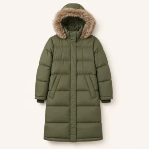 Langer moosgrüner Daunenparka