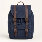 A canvas backpack with leather straps